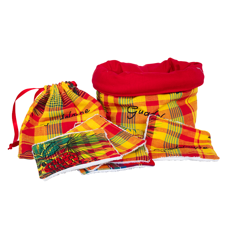 Panière "Madras" avec une pochette et 4 lingettes